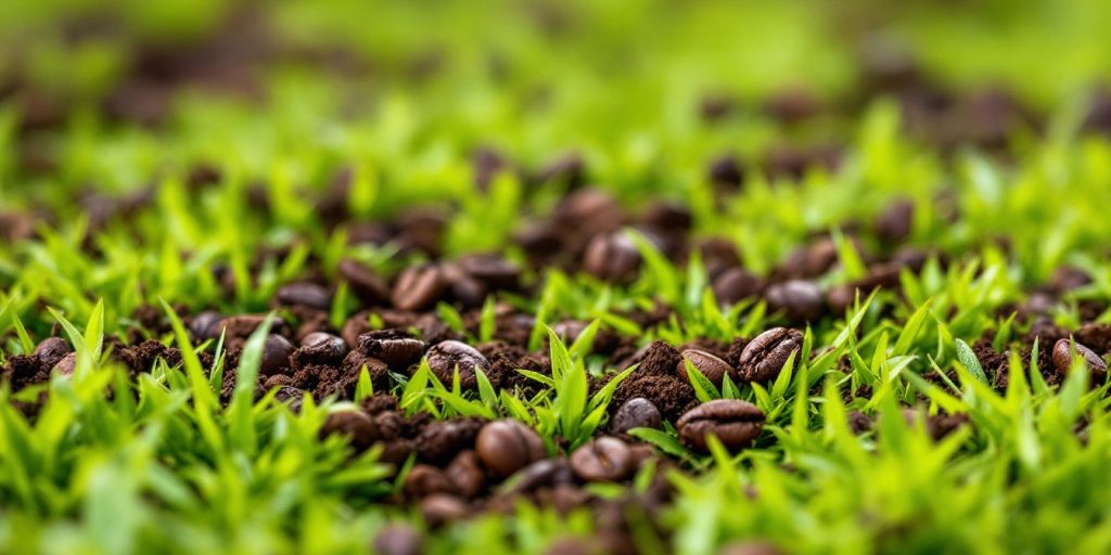 Kaffeesatz auf grünem Gras im Garten